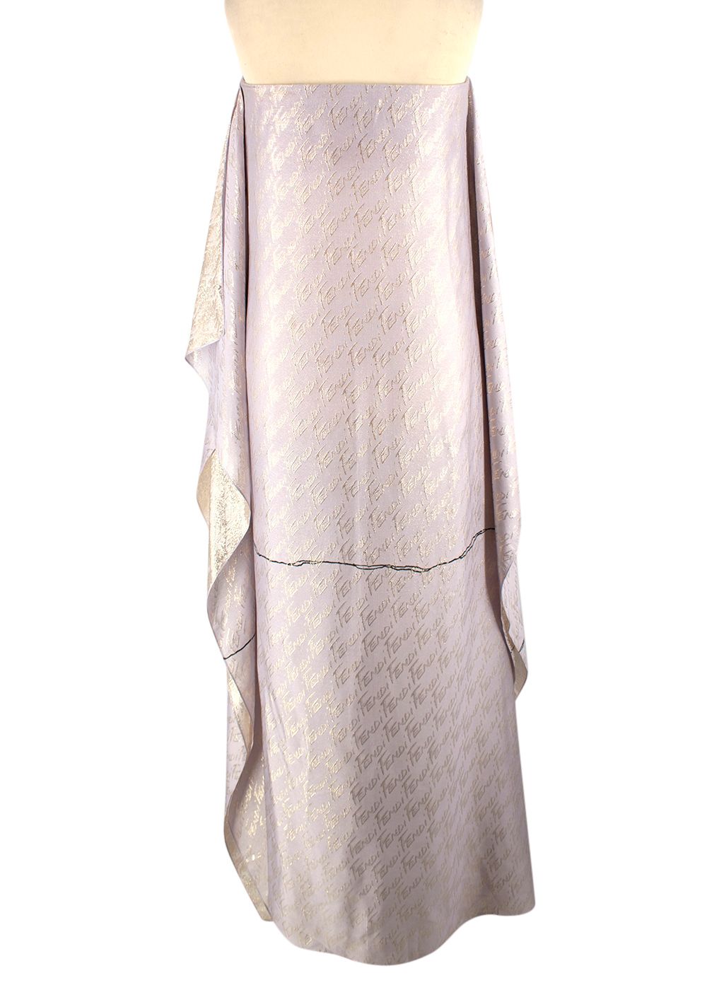 Preowned Fendi Multicolour Printed Jacquard Strapless Maxi Dress Size M Silver /  lilac silk/metallic fibre