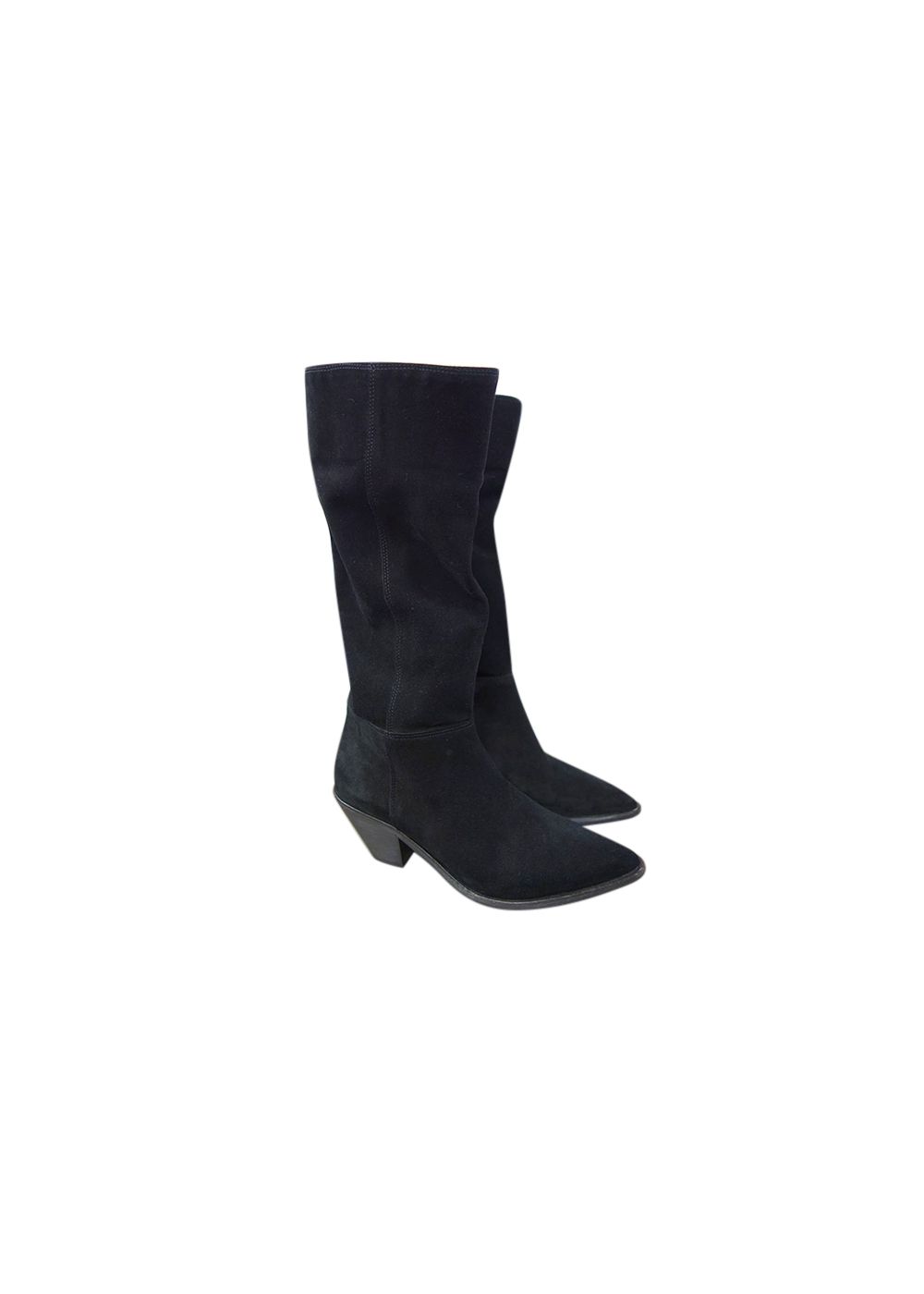 Preowned BaSh black suede long western heeled boots Size 37