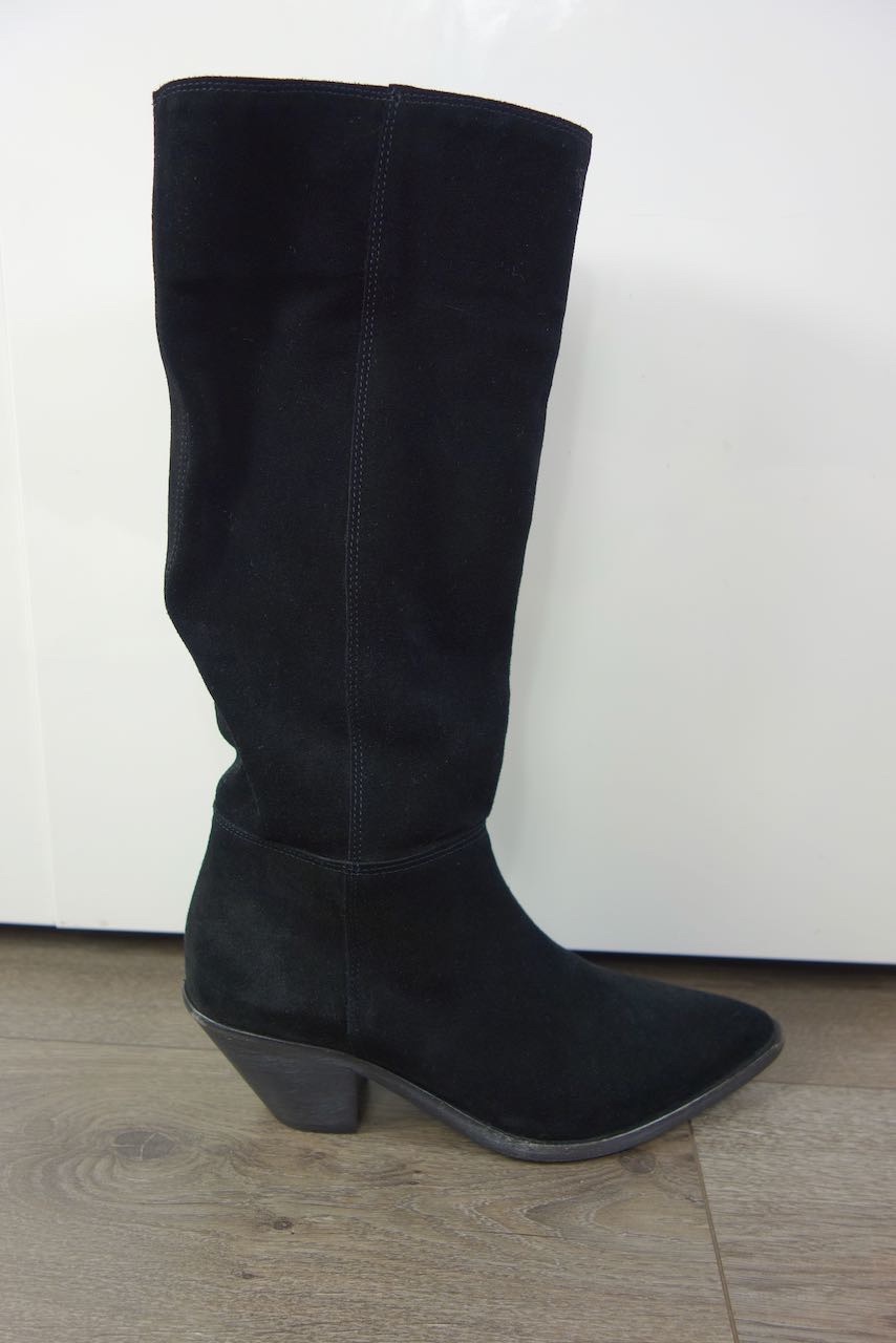 Preowned BaSh black suede long western heeled boots Size 37