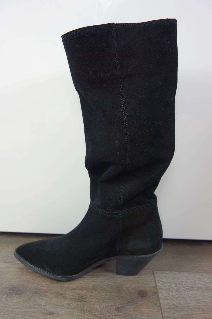 Preowned BaSh black suede long western heeled boots Size 37