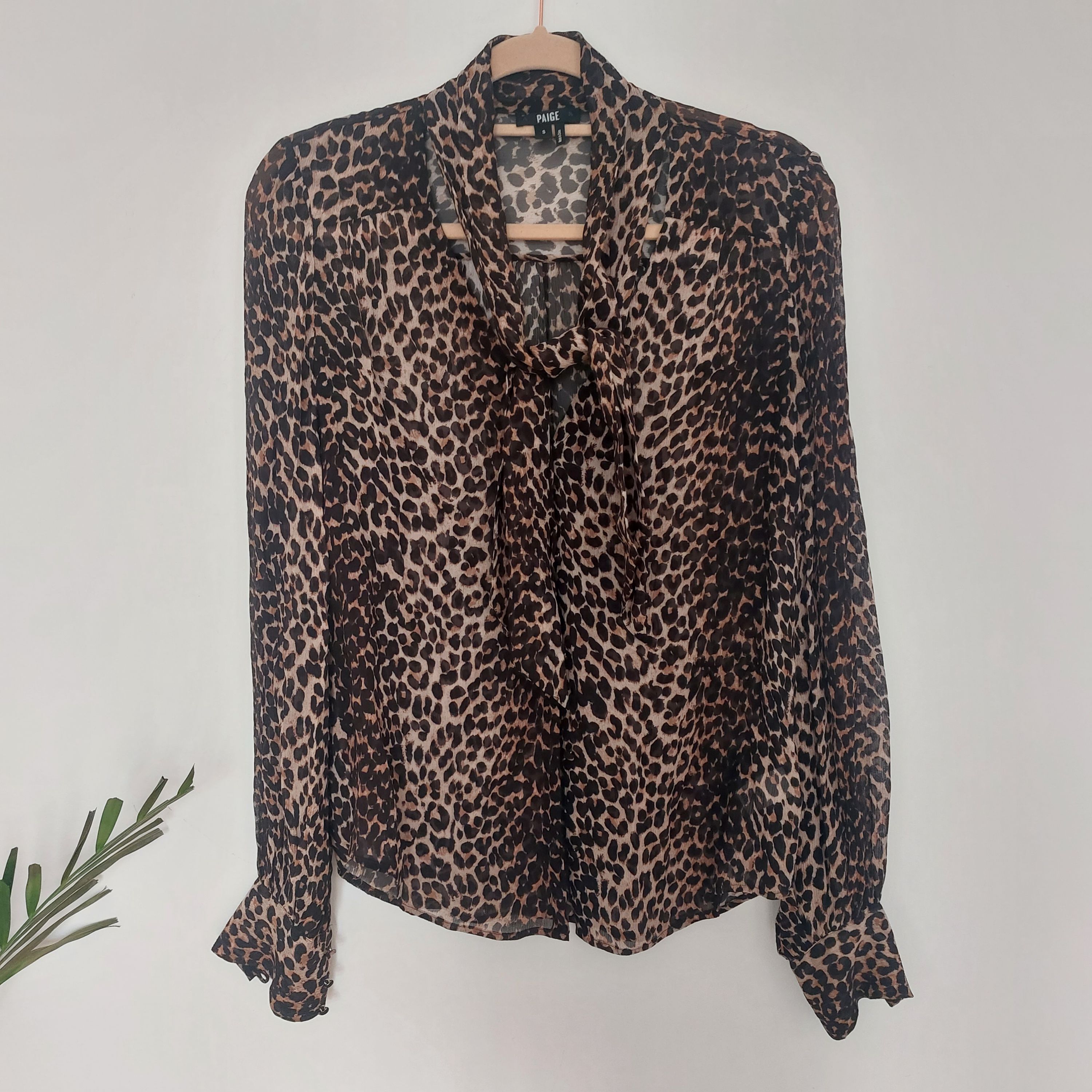 Preowned Paige Cleobelle Leopard Printed Silk Blouse Size S brown