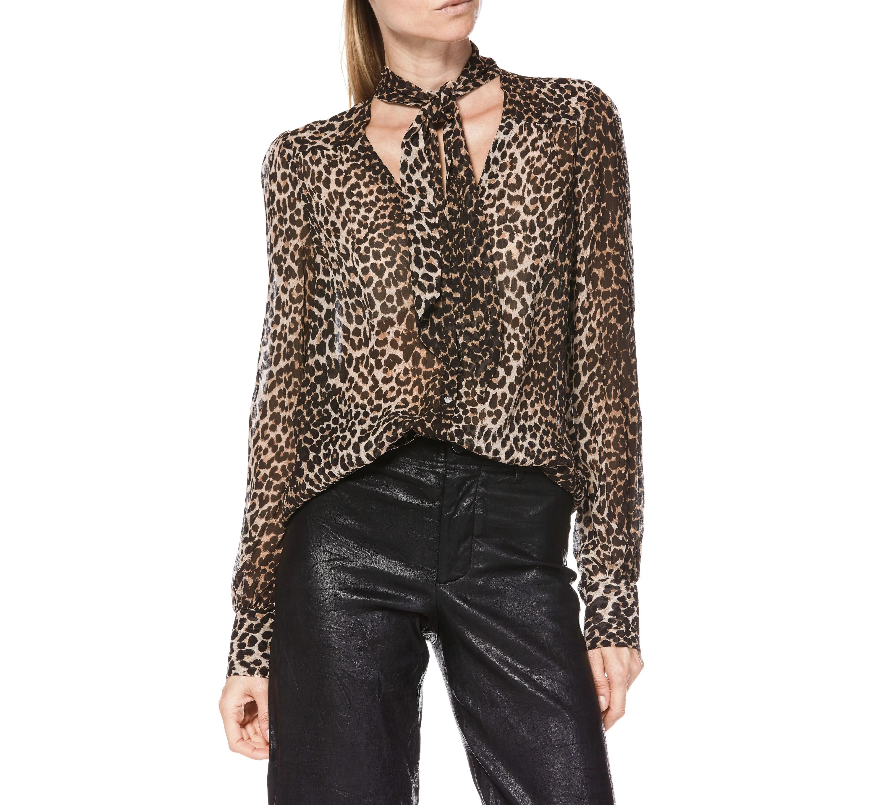 Preowned Paige Cleobelle Leopard Printed Silk Blouse Size S brown