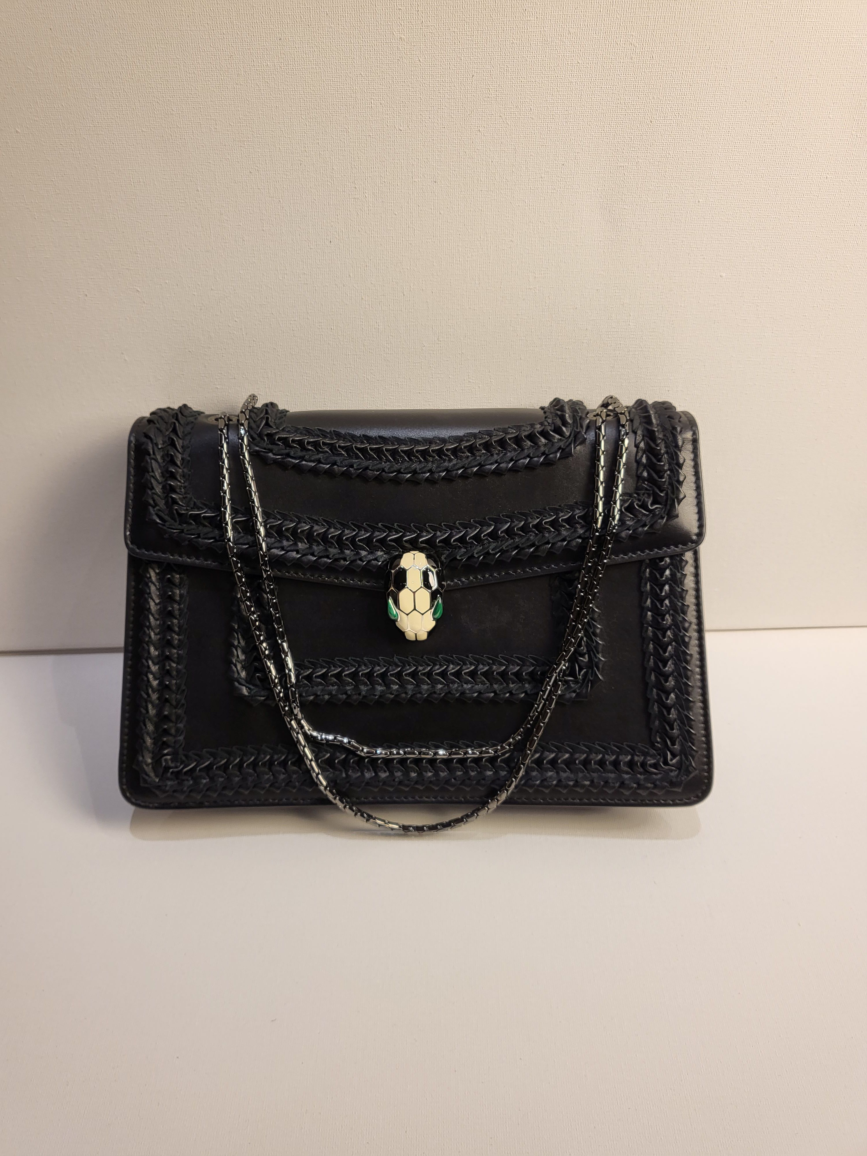 Preowned Bvlgari Black Leather Plisse Large Serpenti Forever Shoulder Bag