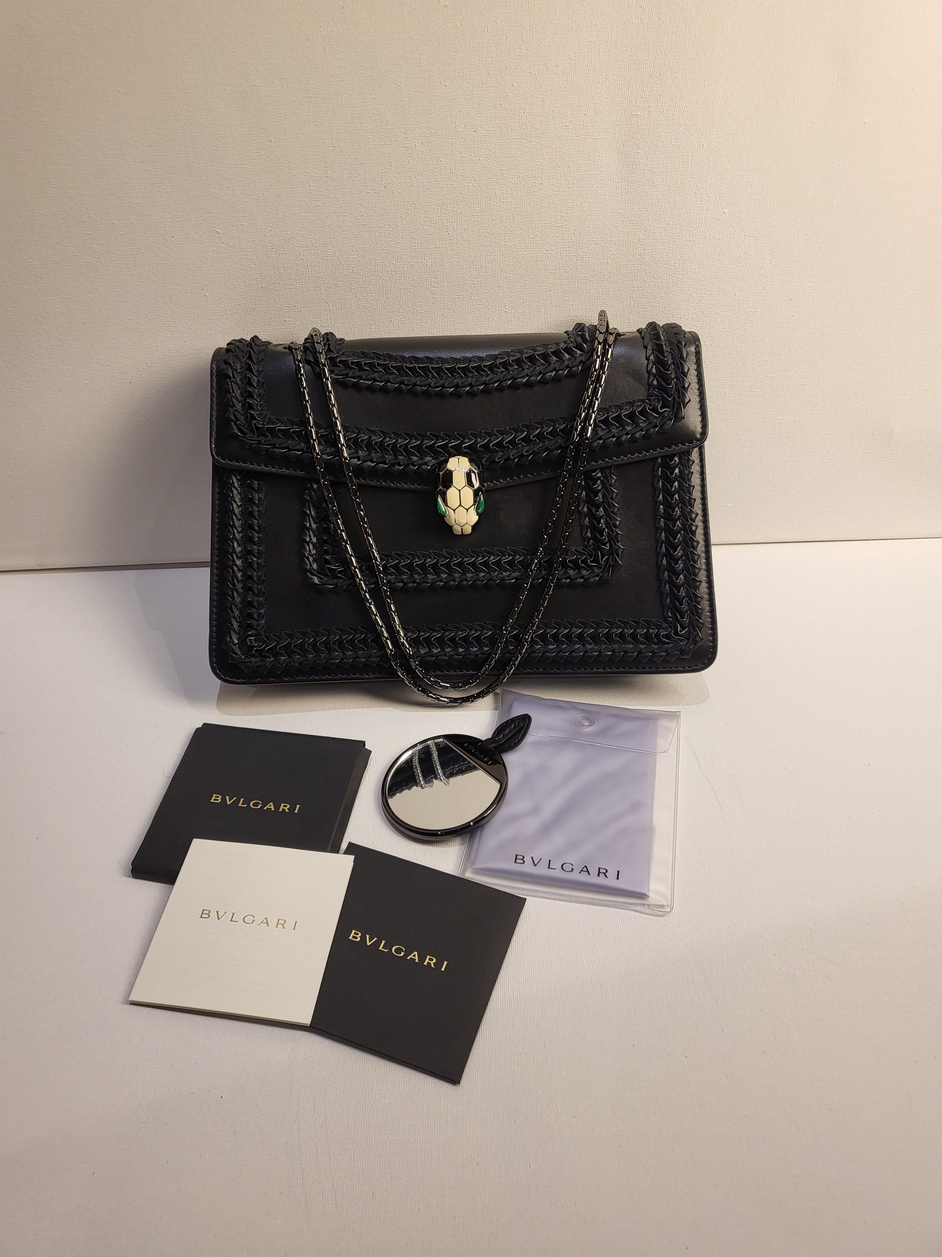 Preowned Bvlgari Black Leather Plisse Large Serpenti Forever Shoulder Bag