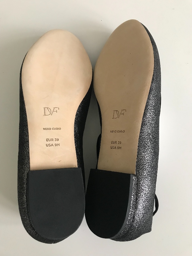 DVF Metallic Lace-Up Ballerinas Size 38 Grey leather