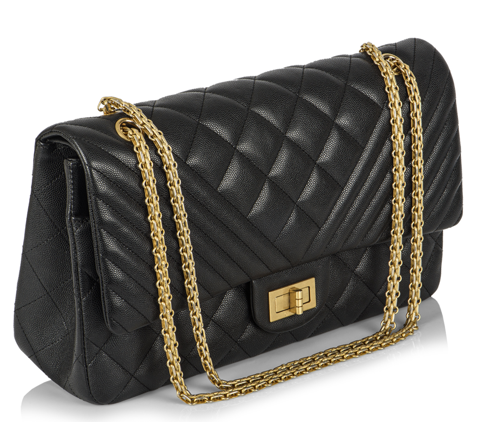 Chanel Black Quilted  Chevron Leather Reissue 255 Bag