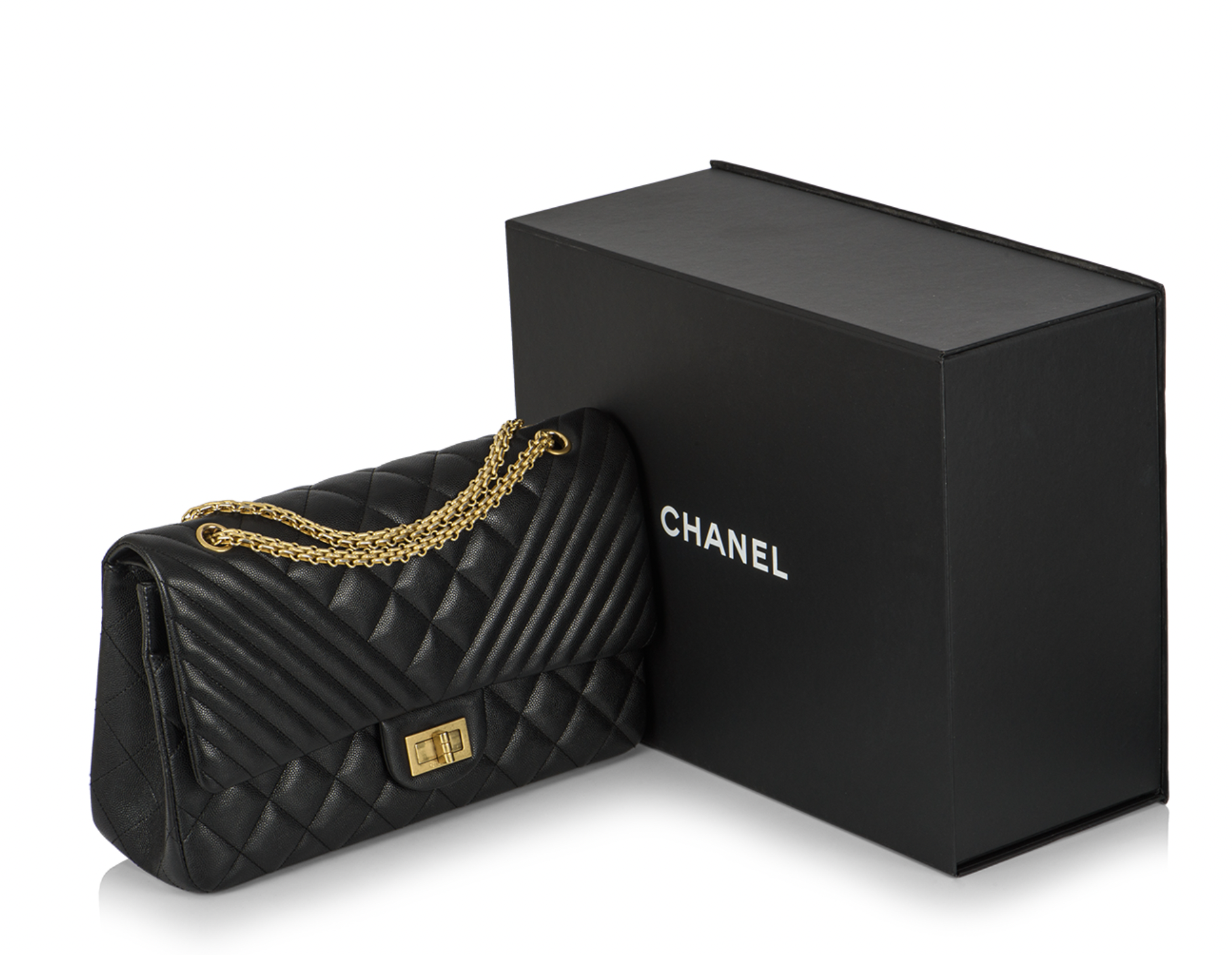 Chanel Black Quilted  Chevron Leather Reissue 255 Bag