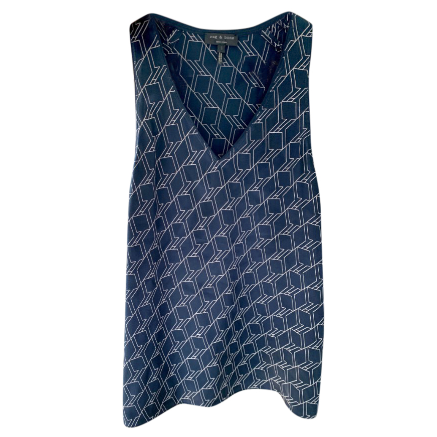 Preowned Rag  Bone Navy Printed Sleeveless Top Size S Blue silk