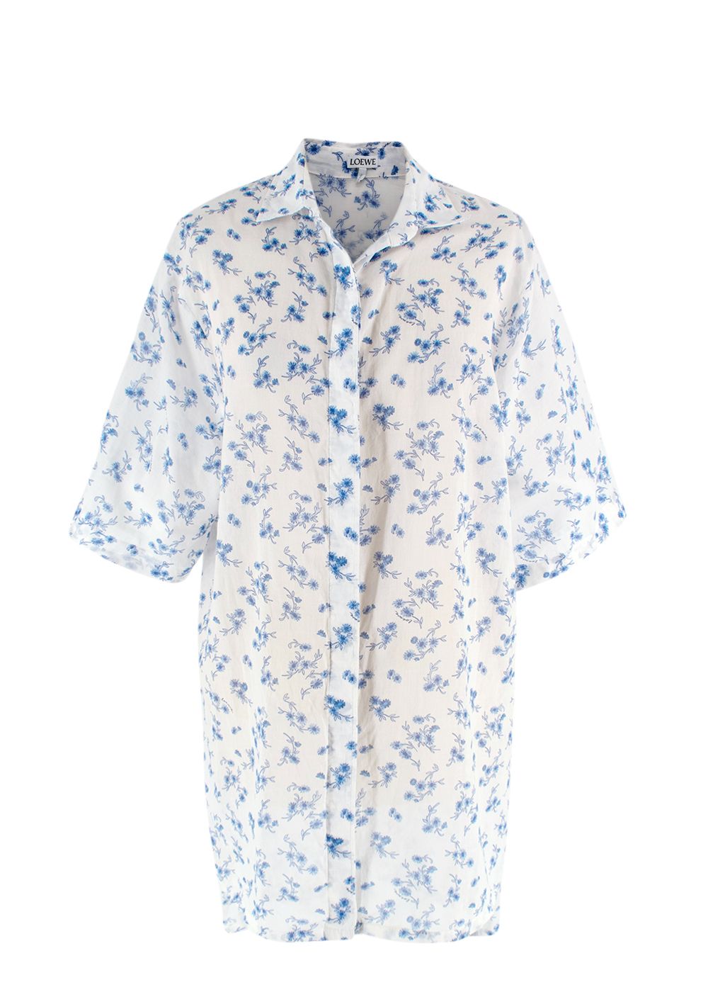 Preowned Loewe White Floral Oversized Cotton Shirt Size XS White blue