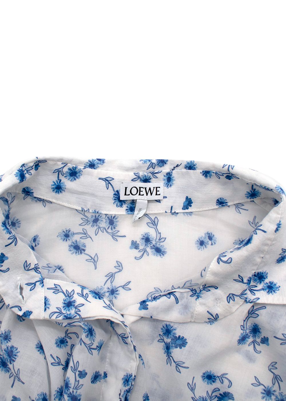 Preowned Loewe White Floral Oversized Cotton Shirt Size XS White blue