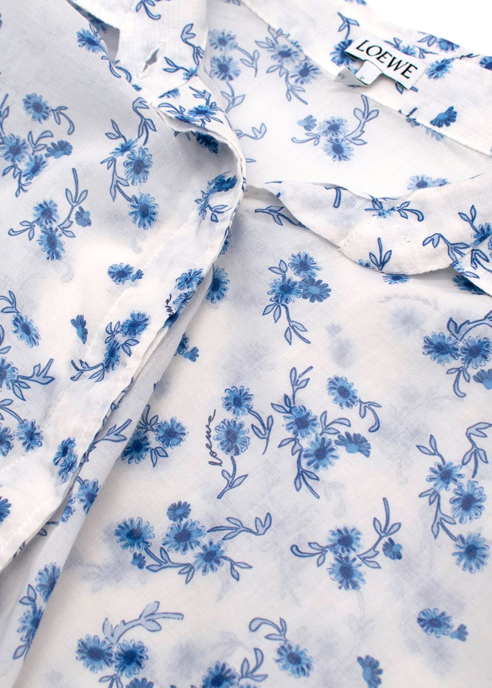 Preowned Loewe White Floral Oversized Cotton Shirt Size XS White blue