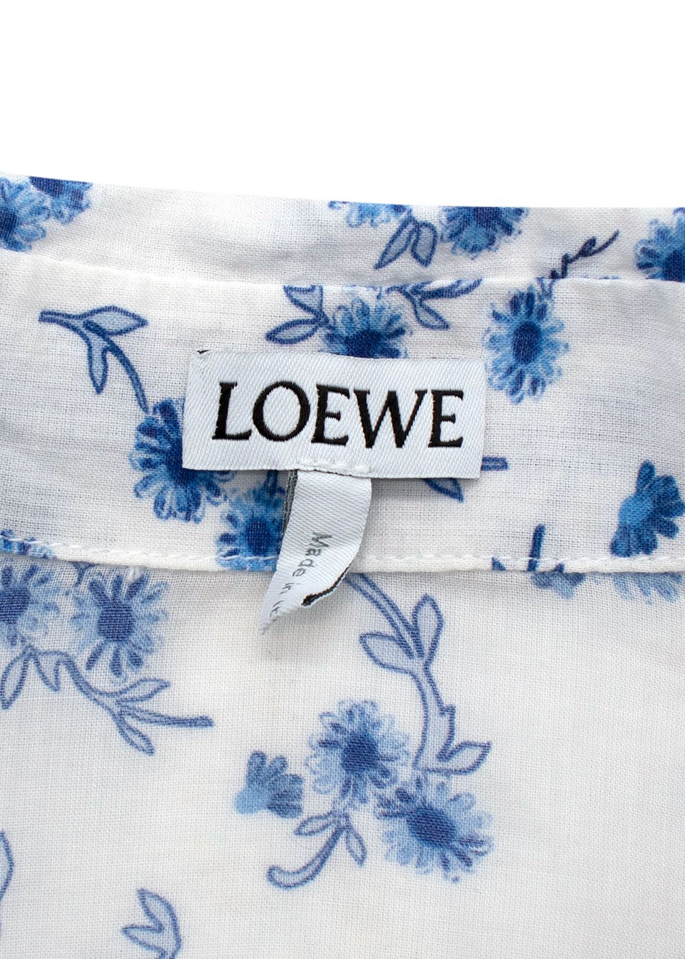 Preowned Loewe White Floral Oversized Cotton Shirt Size XS White blue