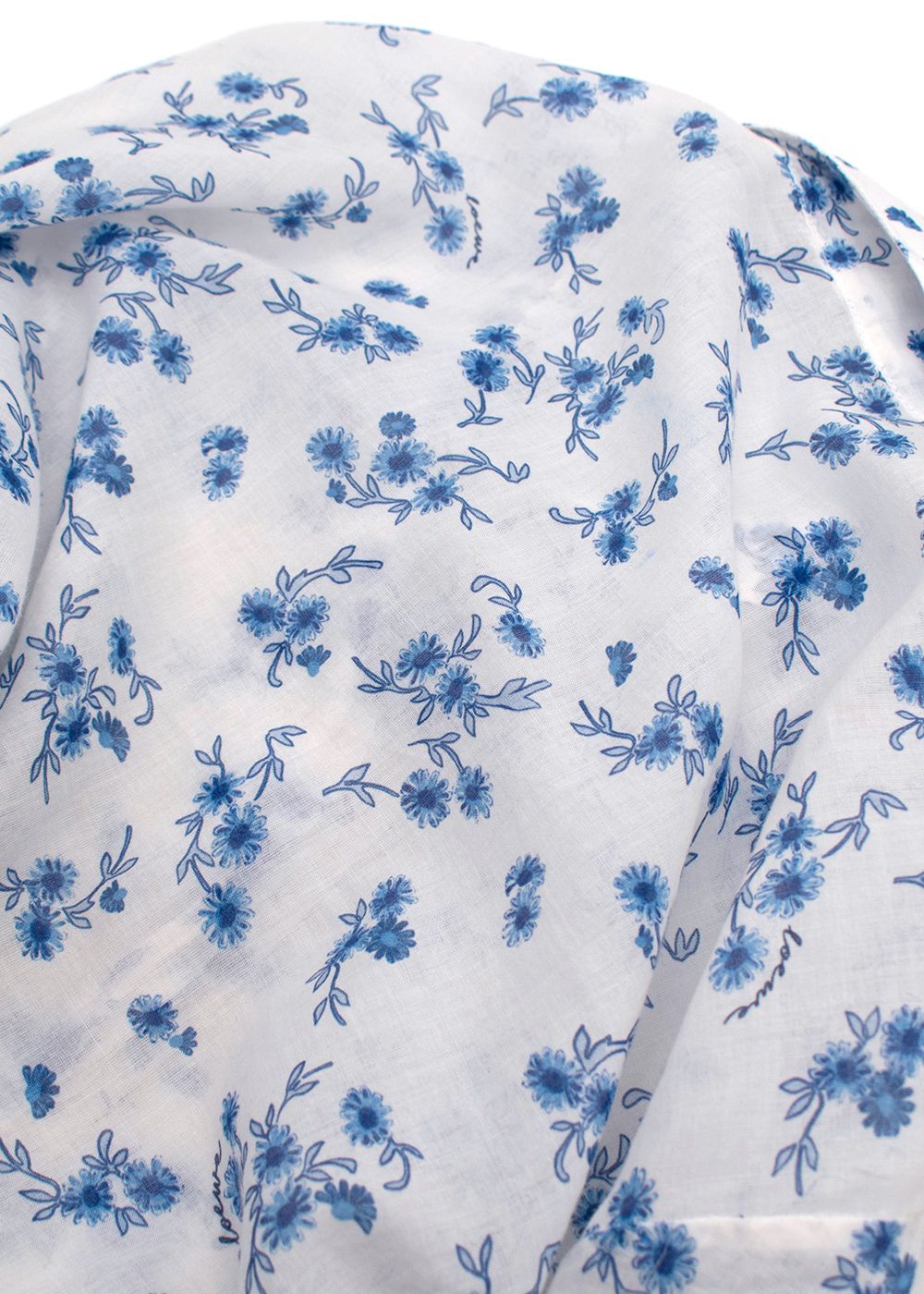 Preowned Loewe White Floral Oversized Cotton Shirt Size XS White blue