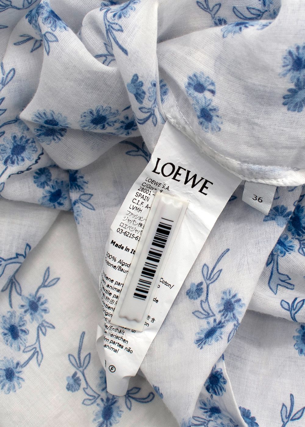 Preowned Loewe White Floral Oversized Cotton Shirt Size XS White blue