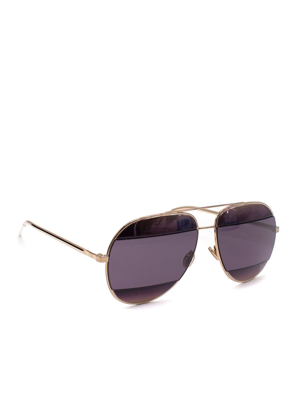 Preowned Dior Gold Aviator Oversized Sunglasses Gold, Purple gold tone metal