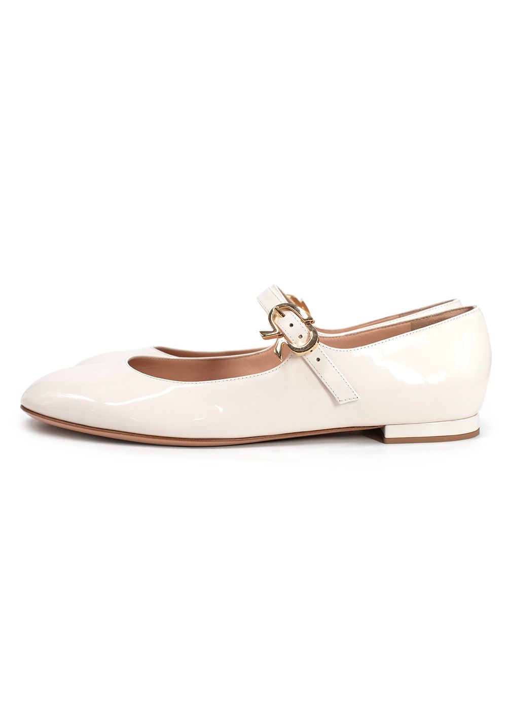 Gianvito Rossi White Patent Mary Ribbon 05 Flats Size 405 leather