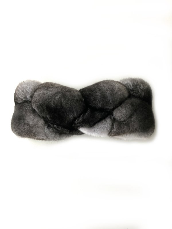 FurbySD chinchilla fur headband Black  White