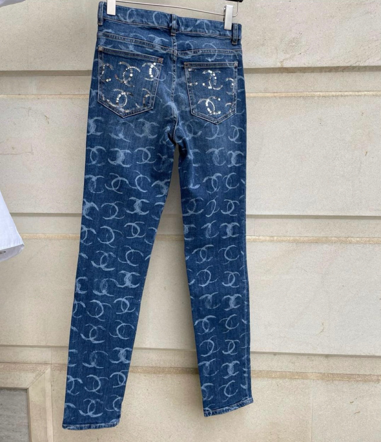 Chanel CC Logo 2023 Iconic Jeans Size S blue denim