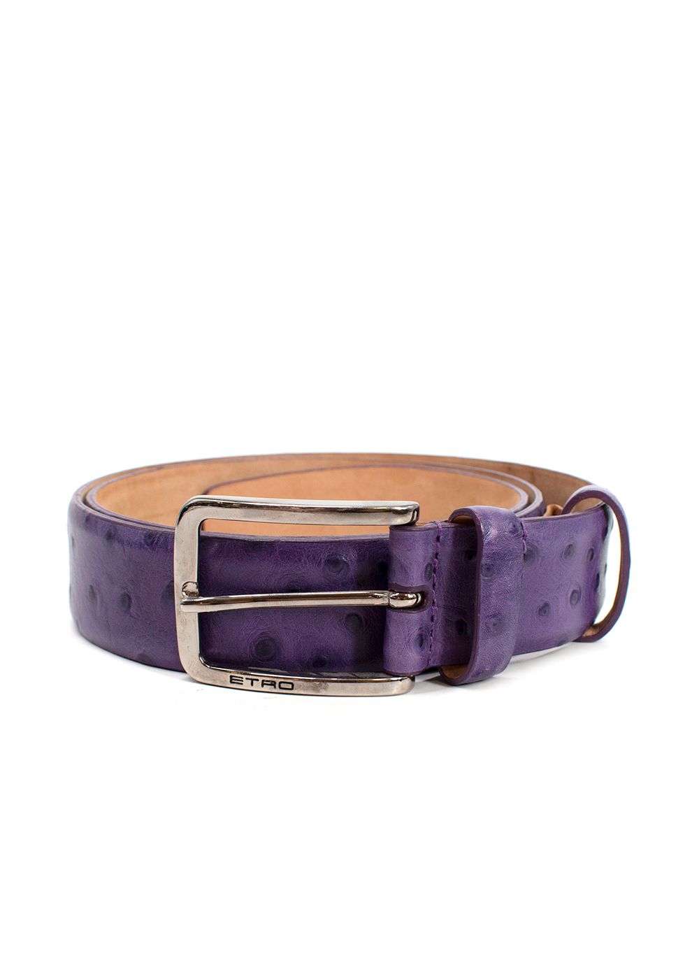 Men's Etro Purple Ostrich Embossed Leather Belt Size M