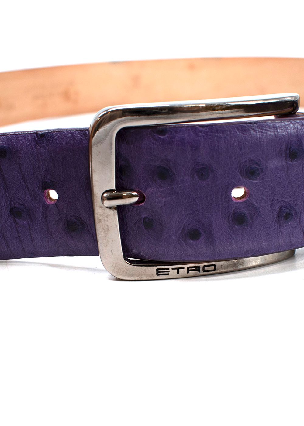 Men's Etro Purple Ostrich Embossed Leather Belt Size M