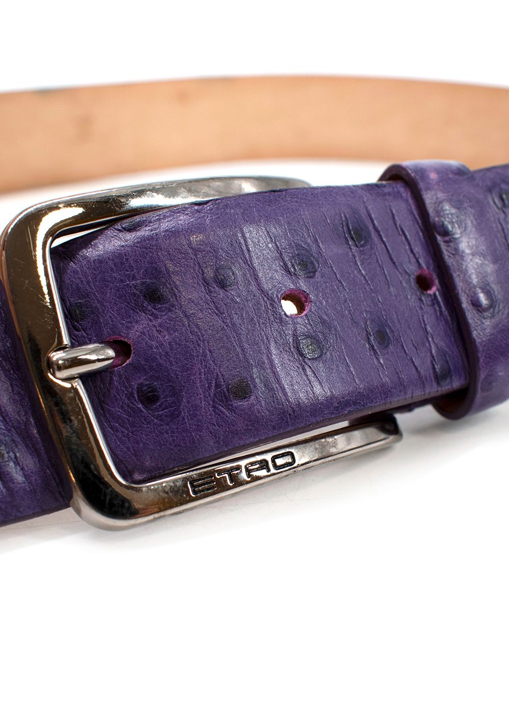 Men's Etro Purple Ostrich Embossed Leather Belt Size M