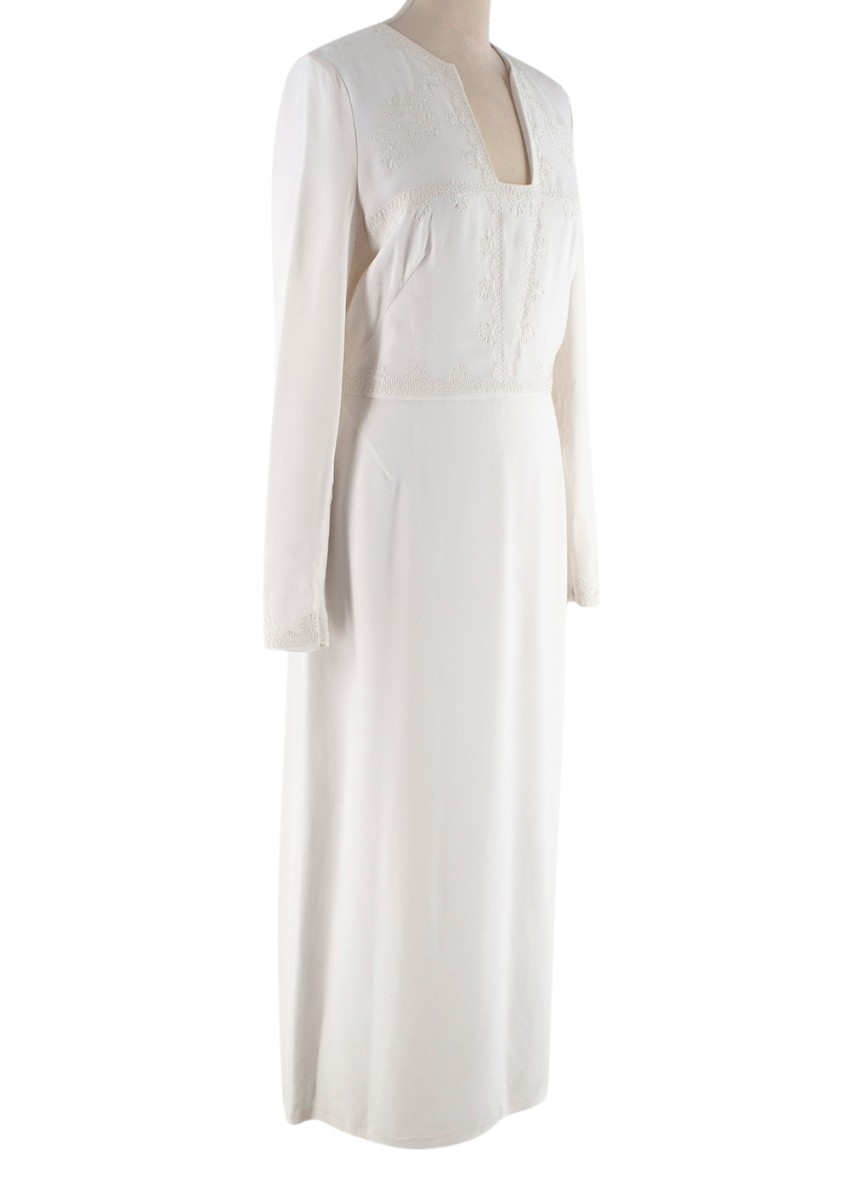 Preowned Vilshenko Embroidered Cream Crepe Midi Dress Size S Beige/Nude viscose