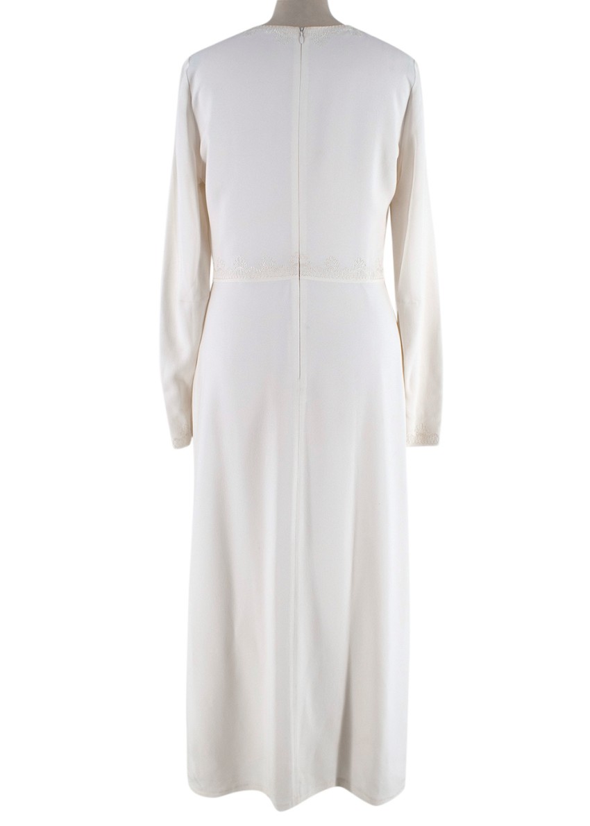 Preowned Vilshenko Embroidered Cream Crepe Midi Dress Size S Beige/Nude viscose