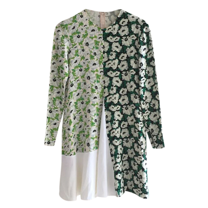 Preowned Stella McCartney Green  White Contrast Floral Print Swing Dress Animal Print viscose