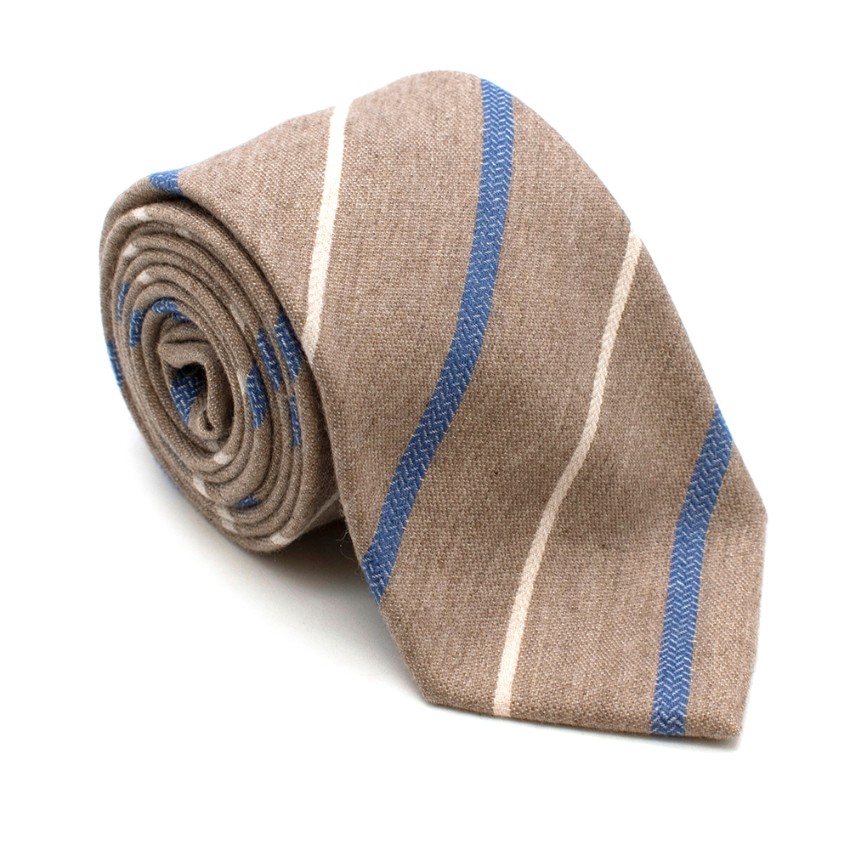 Men's Fiorio Milano Brown Cashmere Blend Striped Tie Tan/Brown