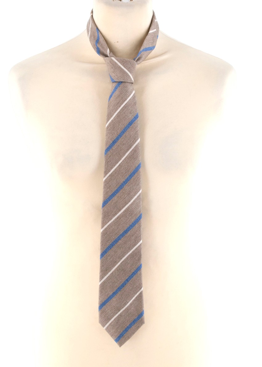 Men's Fiorio Milano Brown Cashmere Blend Striped Tie Tan/Brown