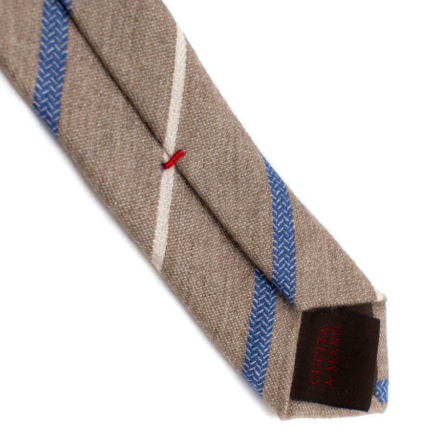 Men's Fiorio Milano Brown Cashmere Blend Striped Tie Tan/Brown