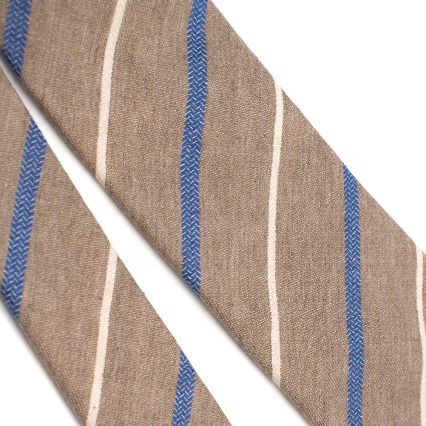 Men's Fiorio Milano Brown Cashmere Blend Striped Tie Tan/Brown