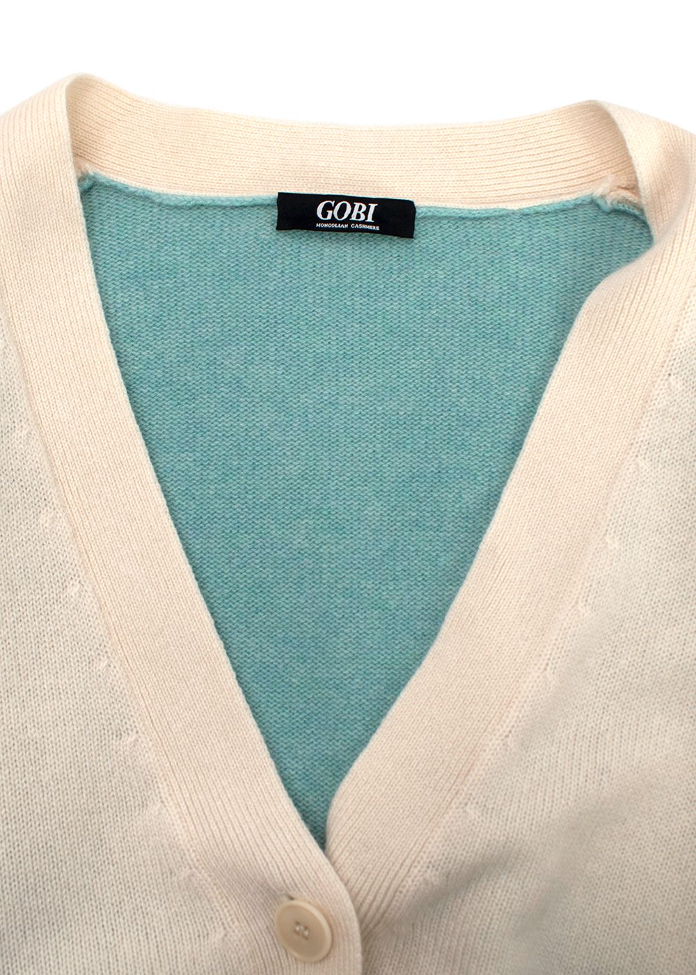 Gobi Cream and Green Cashmere LOVE Cardigan Size M