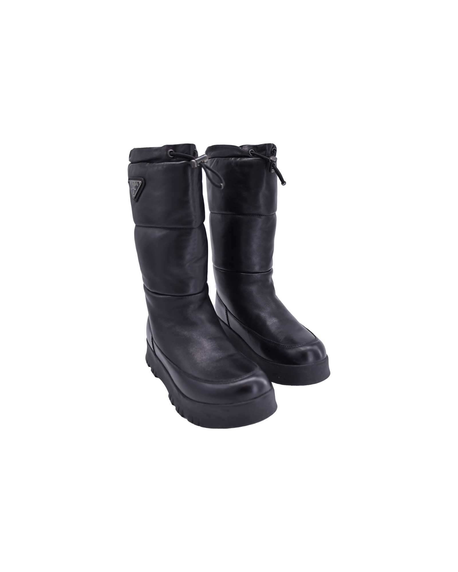 Preowned Prada Black Leather Padded Moon Boots Size XXS black | black leather/calfskin leather