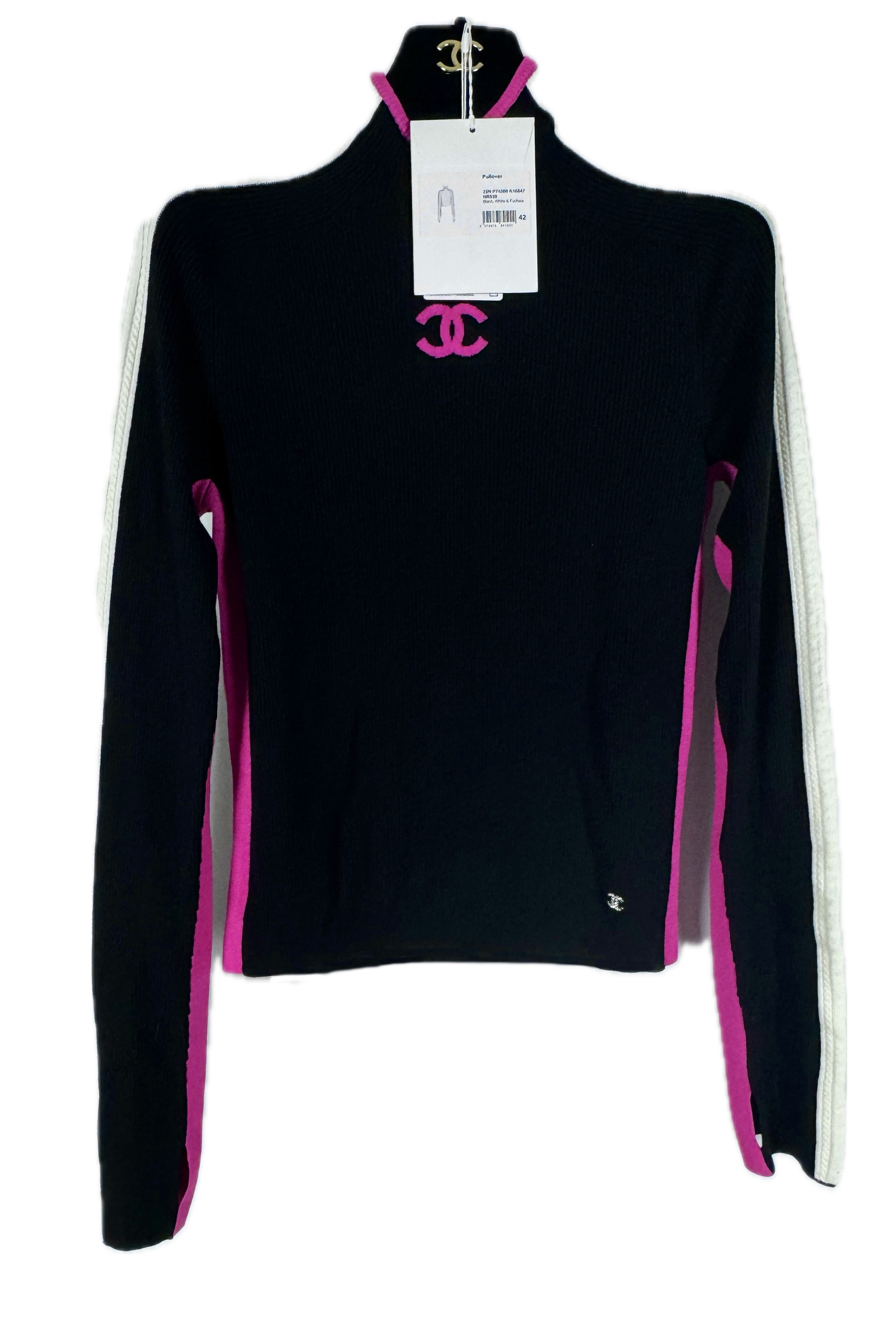 Chanel Black Ribbed Logo Jumper Size M wool