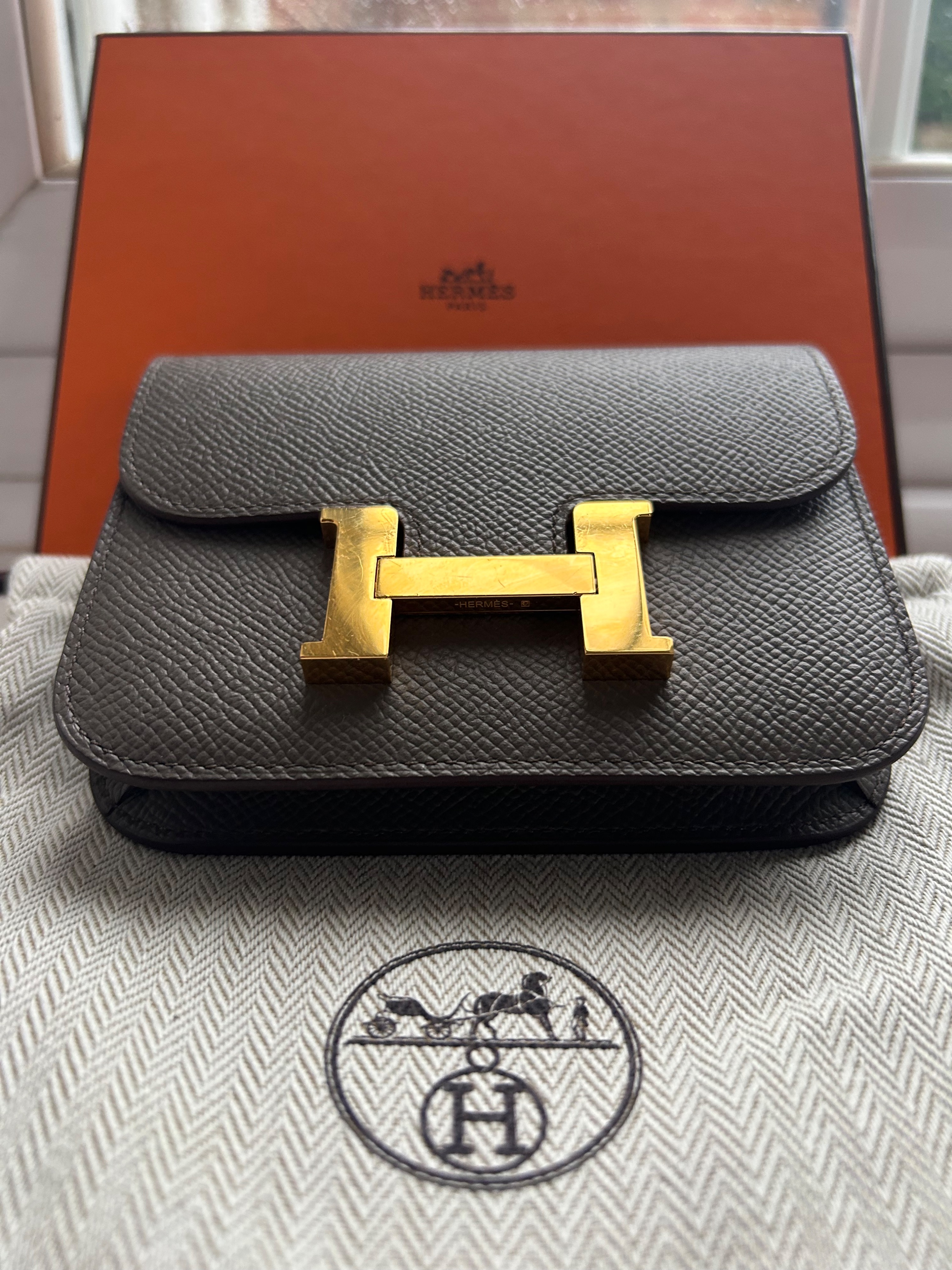 Preowned Hermes Etain Epsom Leather Constance Slim Wallet