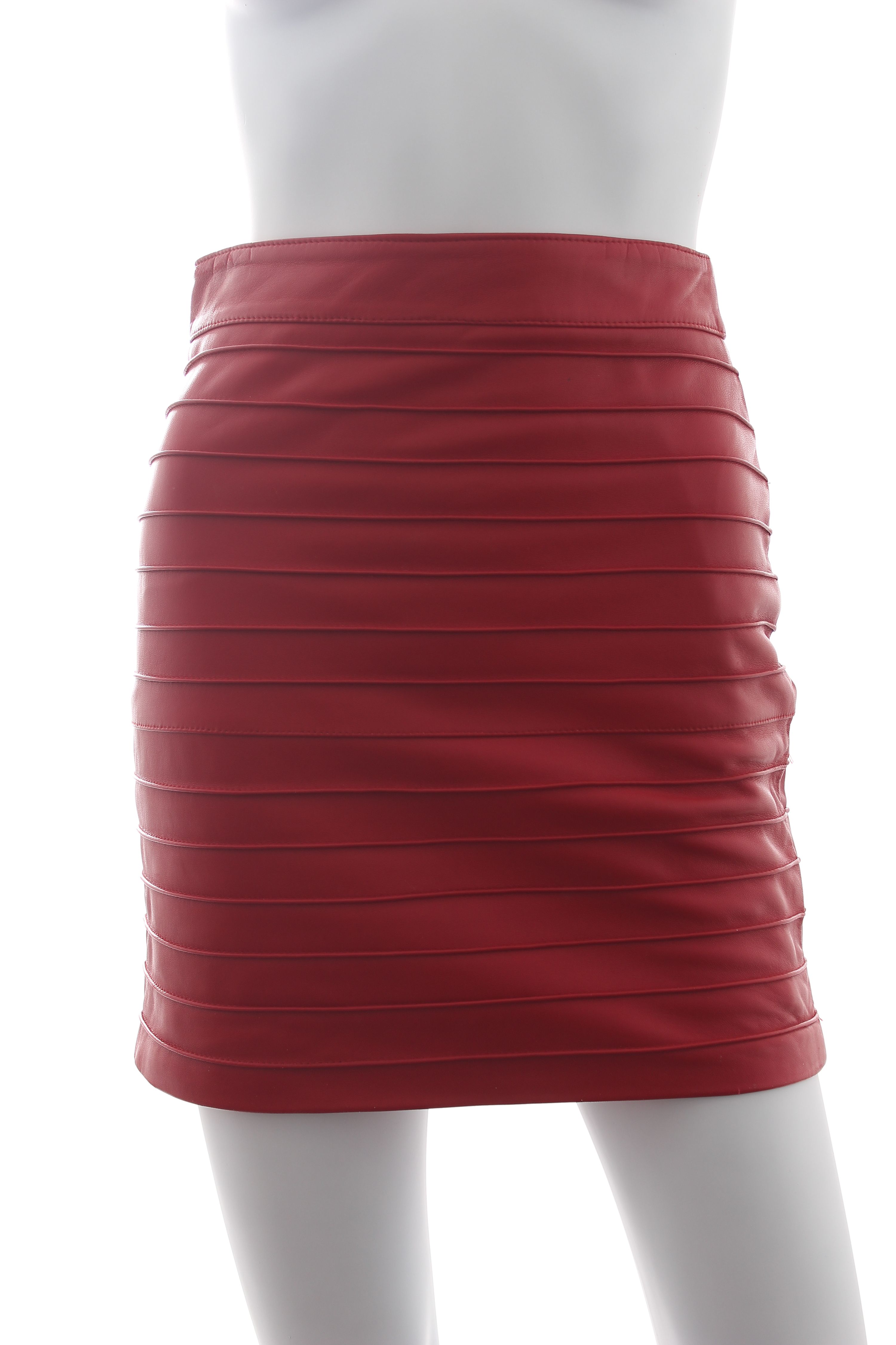 Preowned Alessandra Rich red pin tucked leather mini skirt Size XXS