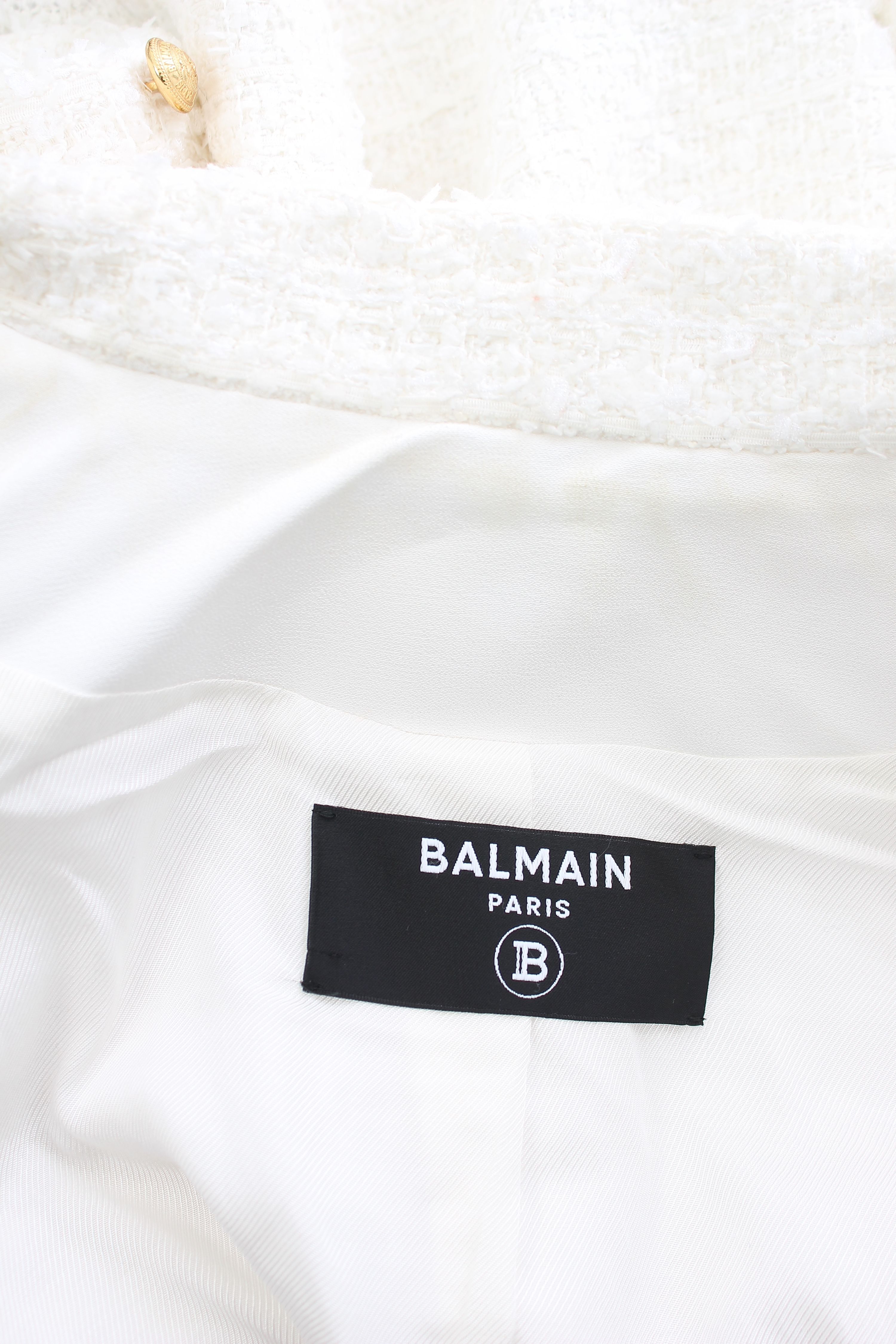 Preowned Balmain White Double Breasted Boucle Tweed Blazer Size XL cotton/polyamide/wool