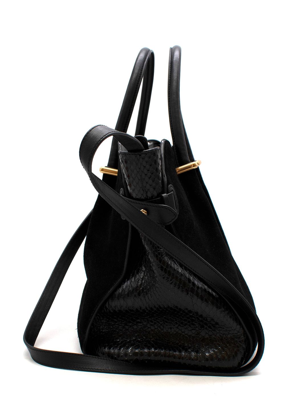 Nina Ricci Black Suede and Snake Skin Marche Cabas Bag