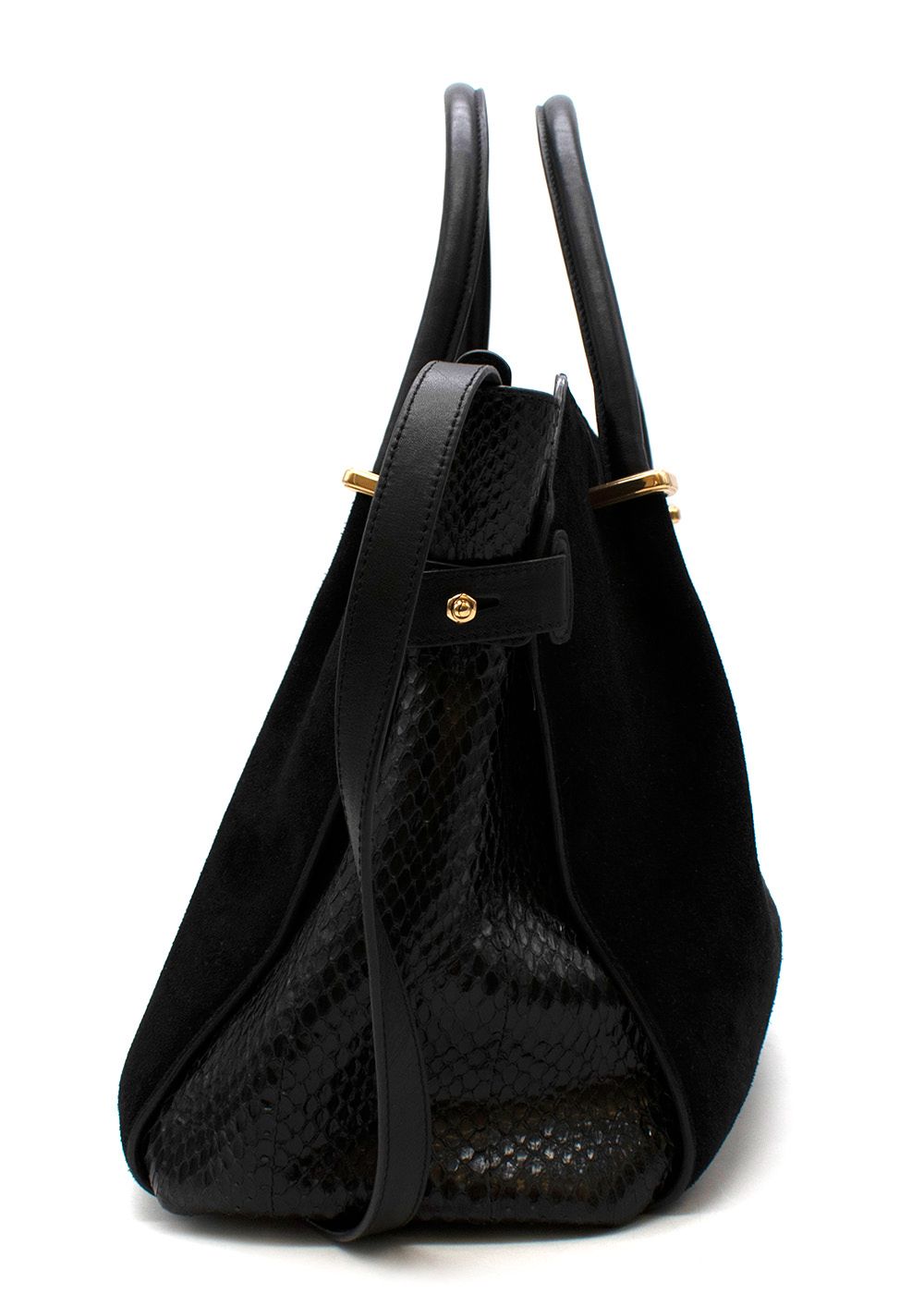 Nina Ricci Black Suede and Snake Skin Marche Cabas Bag