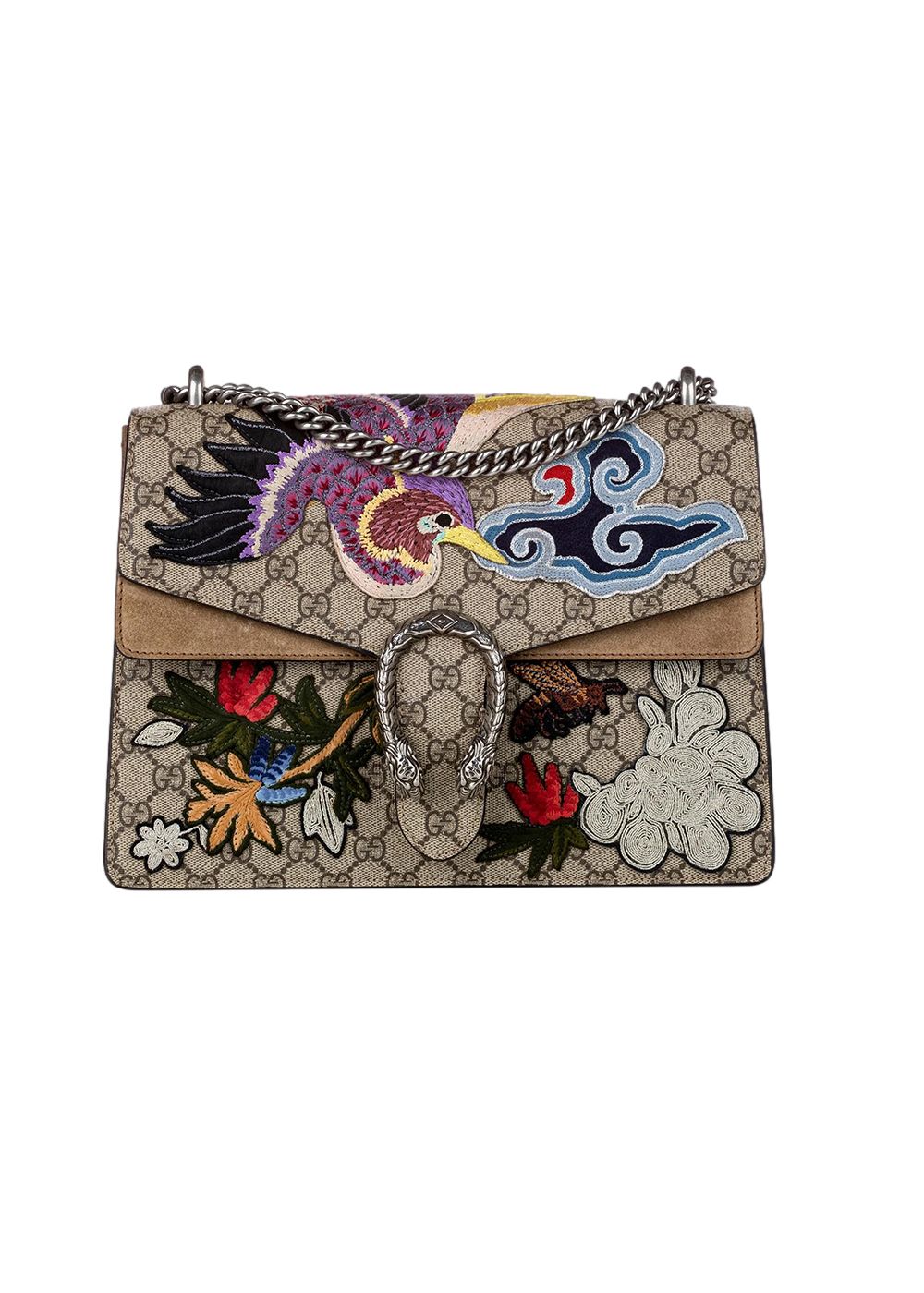 Gucci Limited Edition GG Supreme Bird Embroidered Medium Dionysus Beige ebony leather