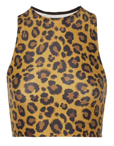 Preowned Adam Selman Sport Racer cropped leopard-print stretch top Size M Brown Mix nylon mix