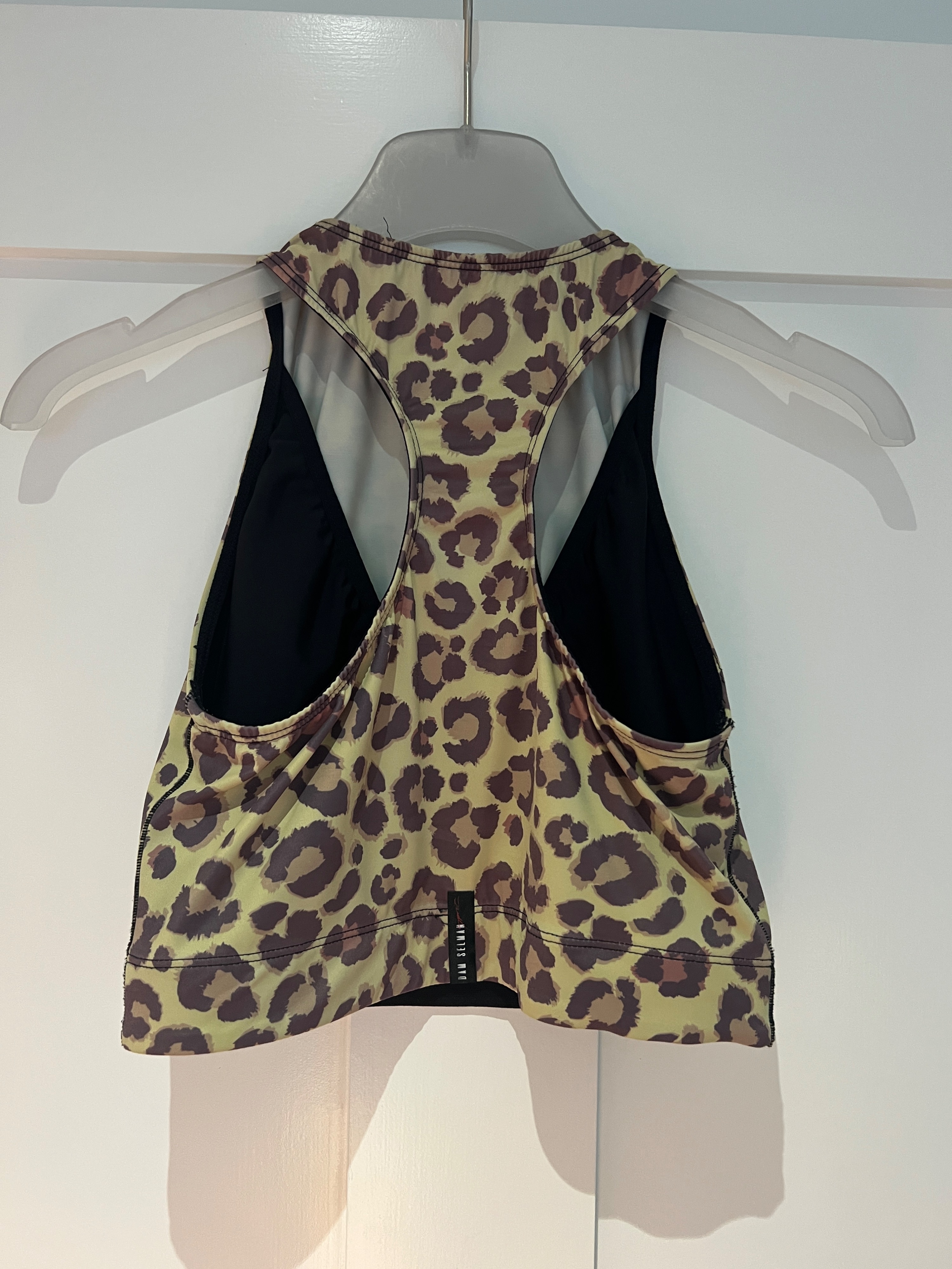 Preowned Adam Selman Sport Racer cropped leopard-print stretch top Size M Brown Mix nylon mix