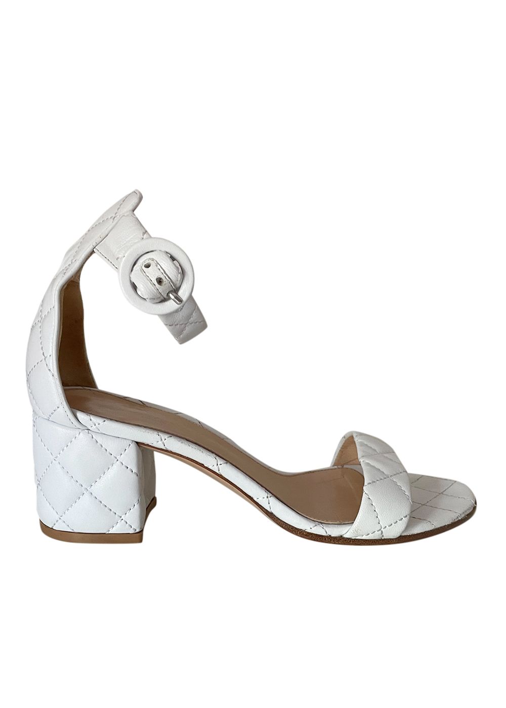 Preowned Ginavitto Rossi White Quilted Heeled Sandals Size 385 leather