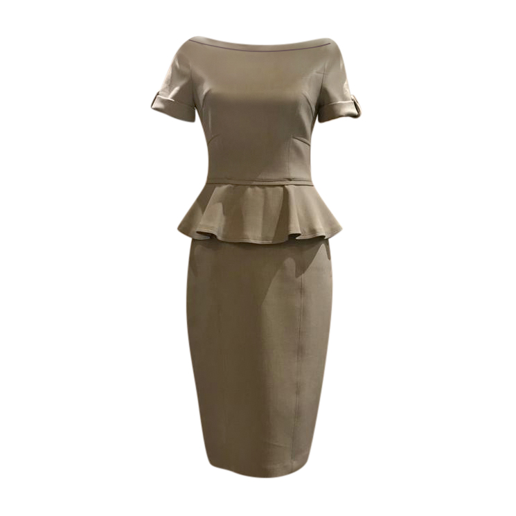 Preowned Burberry Beige Fitted Peplum Dress Beige/Nude polyester