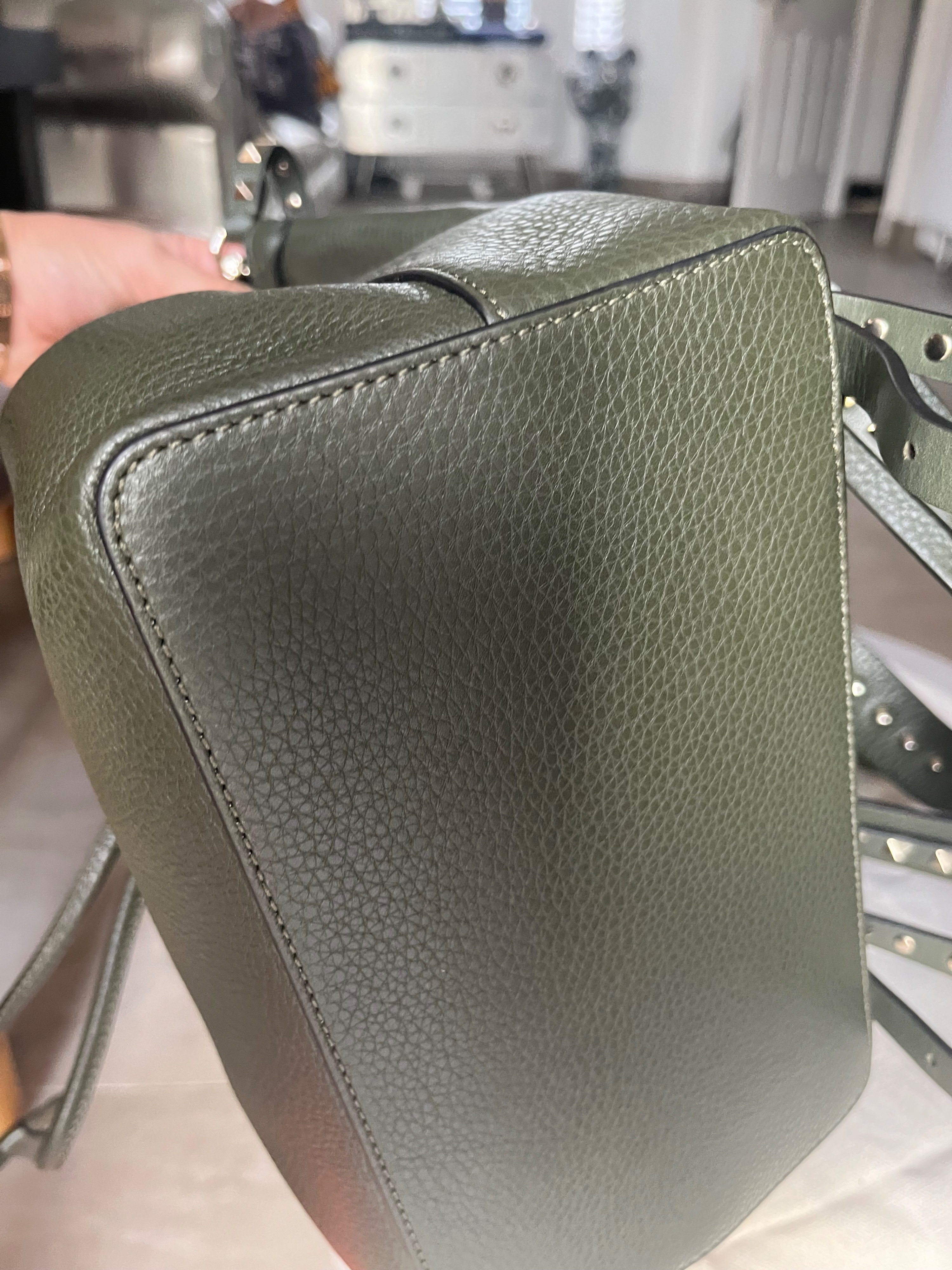 Valentino Khaki Green Small Rockstud Backpack Dark olive green leather