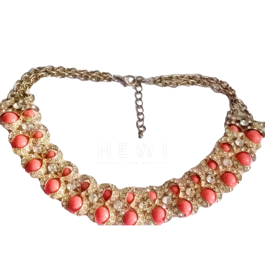 Bespoke coral colour and crystal statement choker/necklace Orange crystals/metal