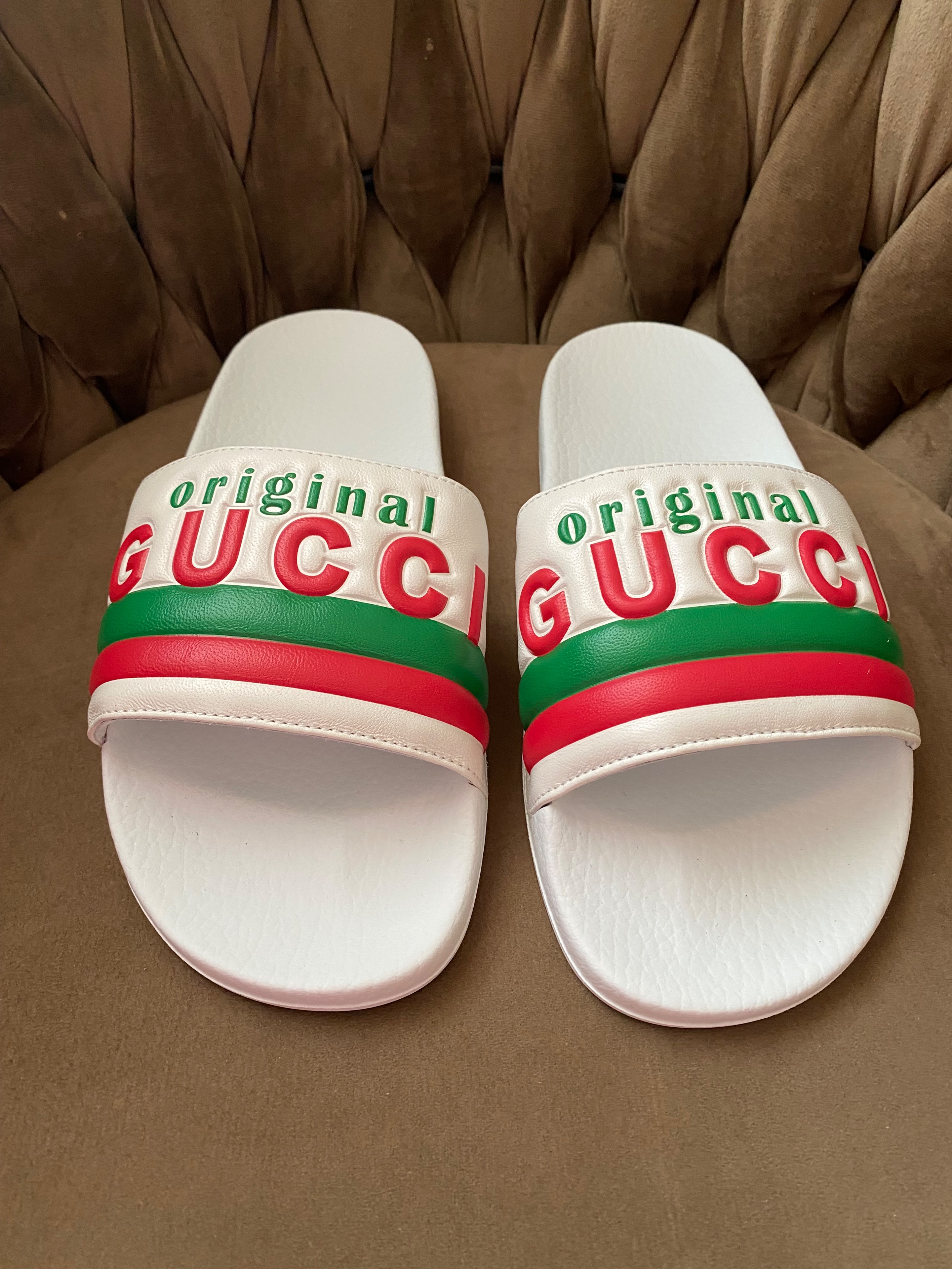 Gucci White Logo Slides Size 39 plastic