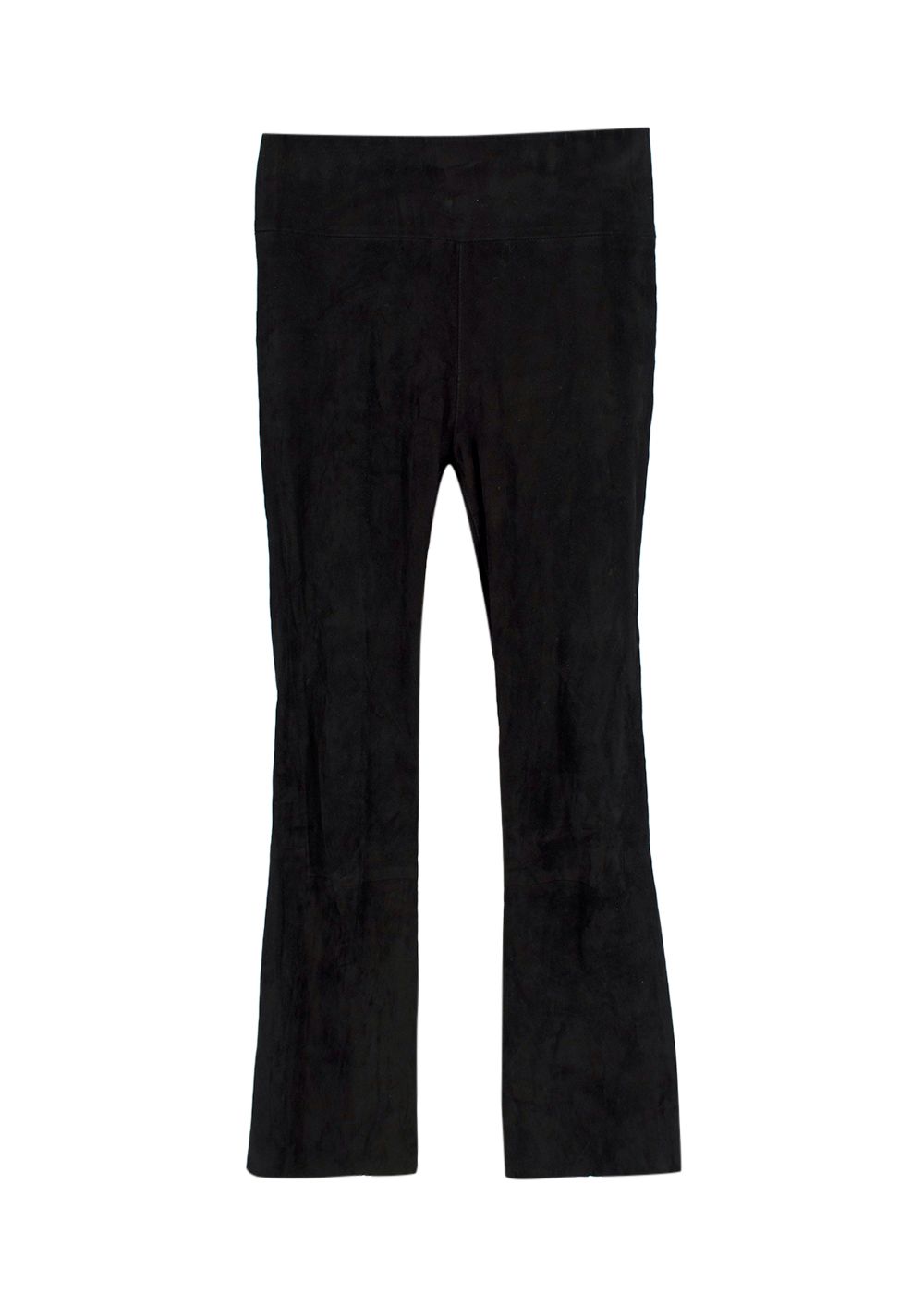 Preowned Sprwmn Black Suede Flared Ankle Crop Leggings Size XS