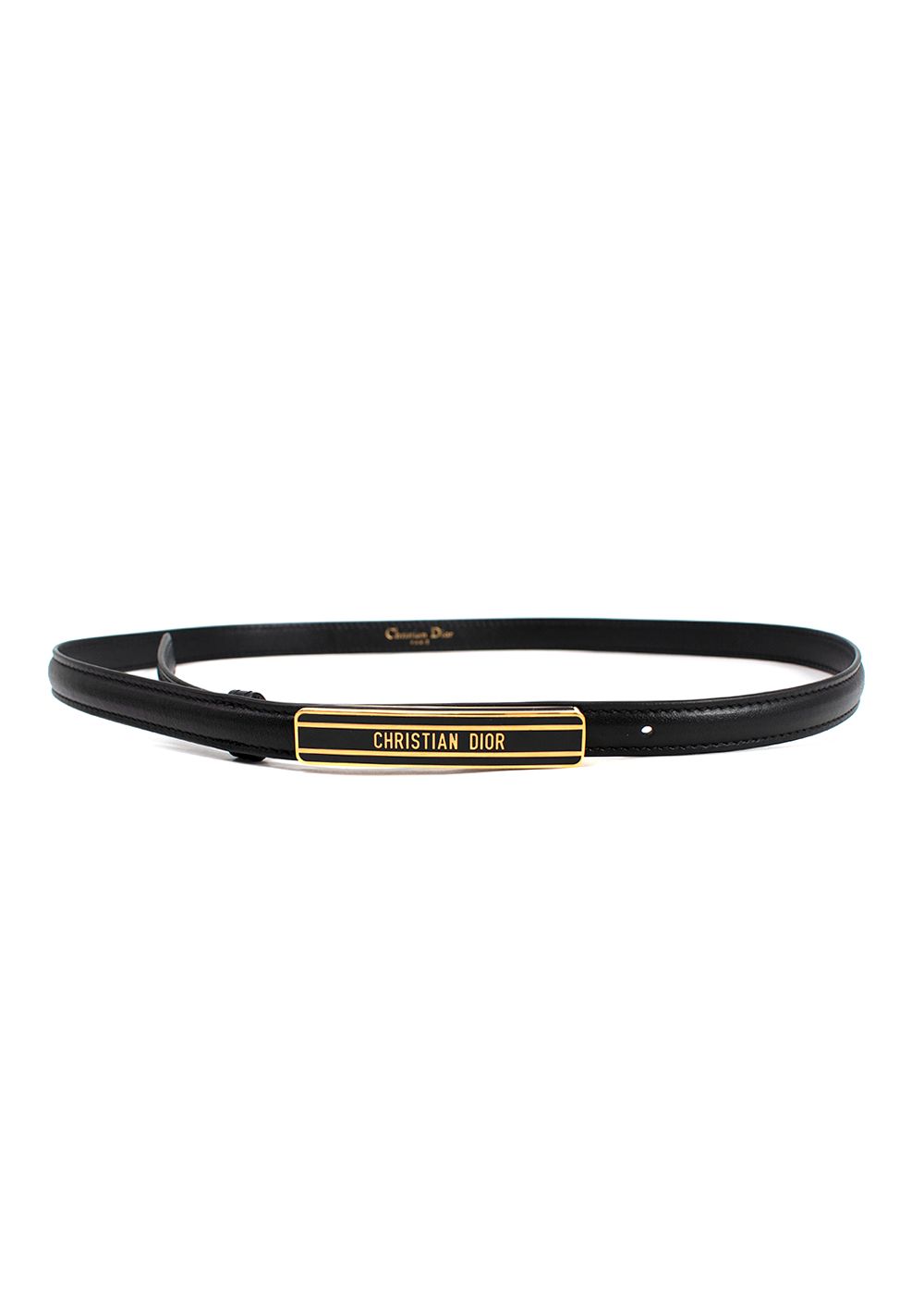 Christian Dior Black Leather Belt with Branded Buckle black gold